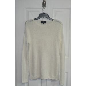 Line Women's Round Neck Open Knit Vented Sides Sweater in Ivory Medium MSRP $89